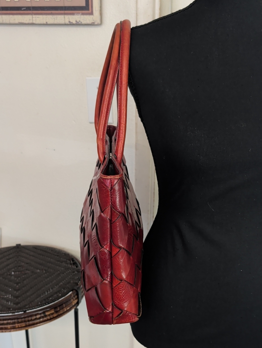 Vintage Wilsons Leather Woven Red Shoulder Bag - Picture 2 of 12